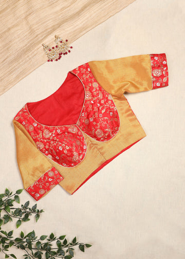Varnika- Red Tissue Banarasi Blouse