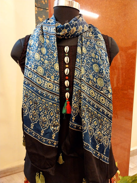 Ajrakh Handblocked Printed Modal Silk Stole 12