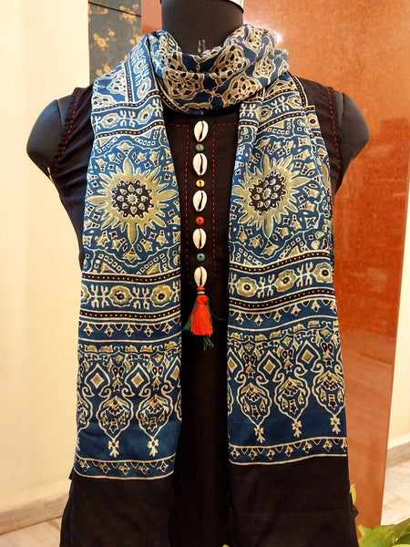 Ajrakh Handblocked Printed Modal Silk Stole 13