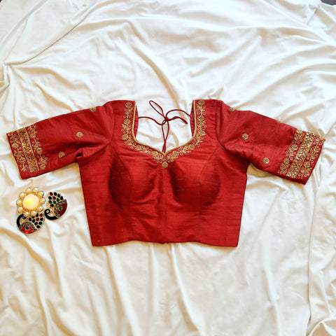 "Sunahara Dhaaga" Pure Raw Silk Embroiderd Maroon Blouse
