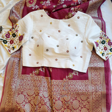 "Sunahara Dhaaga" Pure Raw Silk Embroiderd White Blouse