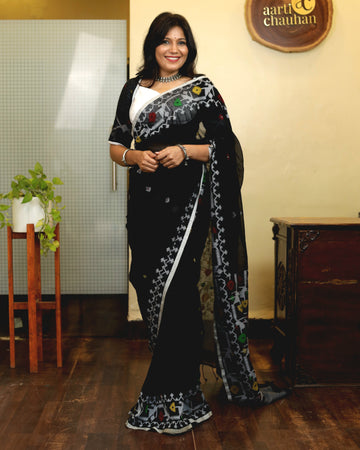 Cotton Jamdani Saree Black