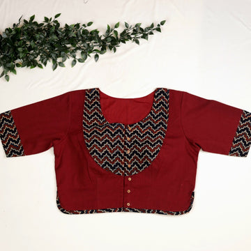 Cotton Ajrakh Long Blouse Maroon