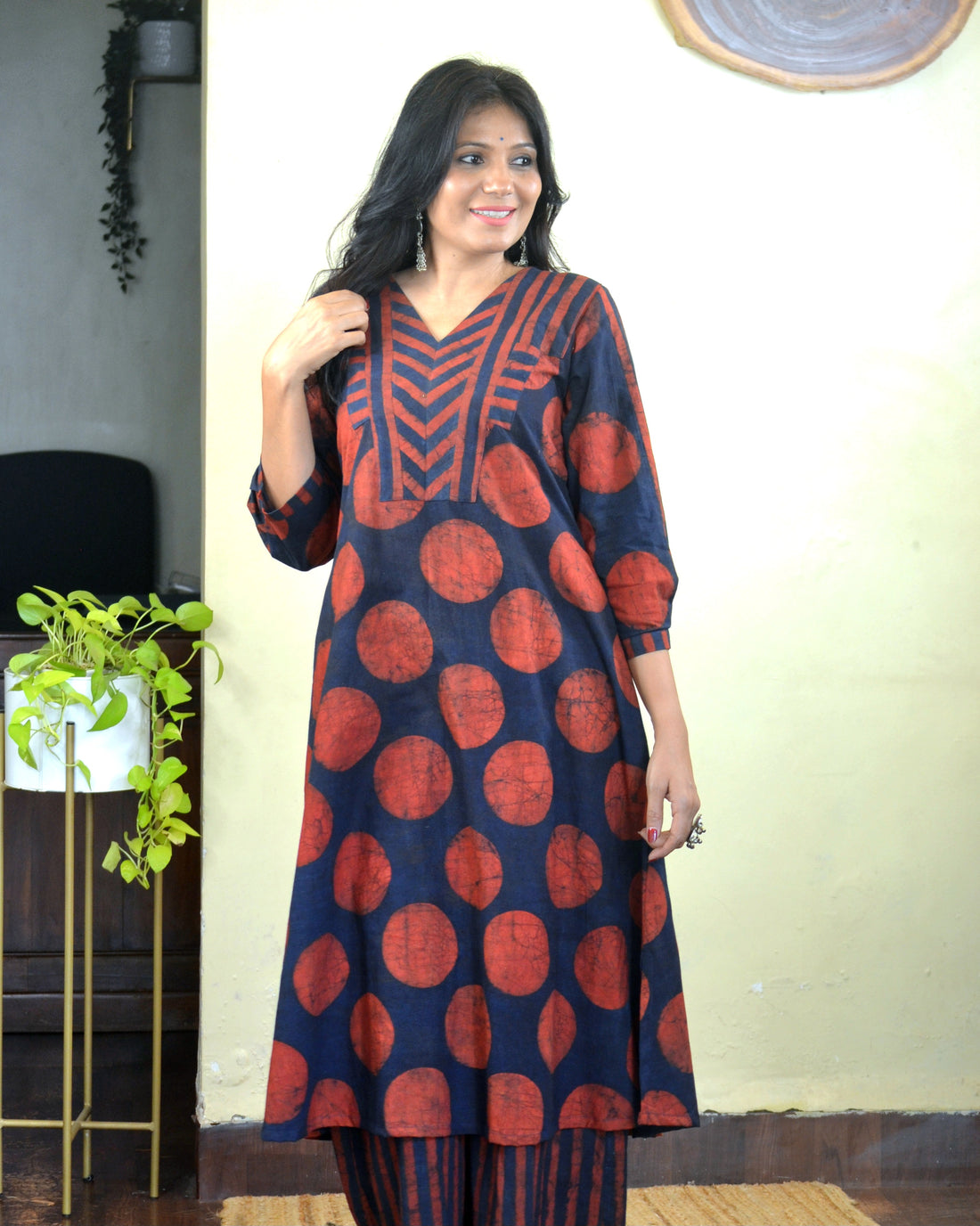 Dots n Matrix-Ajrakh Polka Kurti Rust