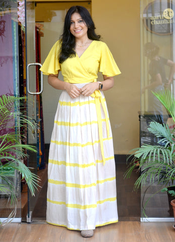Rangrez'-Tie N Dye Skirt Top Set Yellow