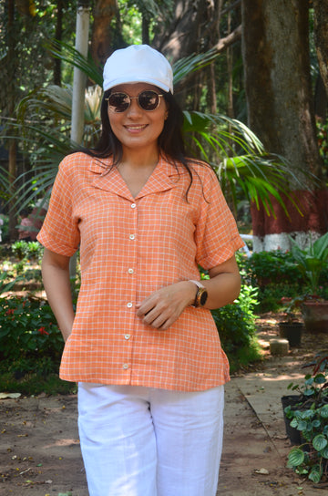 Crisp n Cool'-Pure Linen Shirt Peach