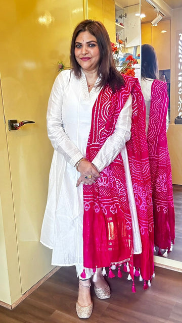 Woven Chanderi Anarkali- Off White