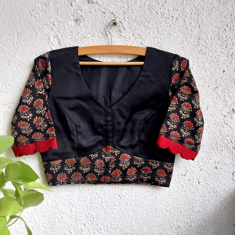 Silkana'-Modal Silk Ajrakh Blouse Black