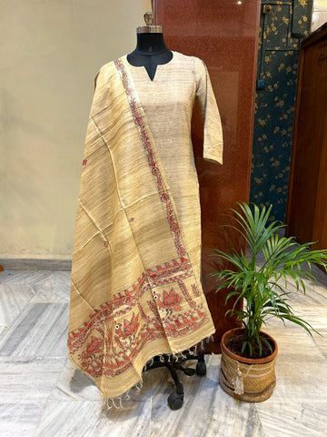 Handpainted Tussar Ghicha Silk Dupatta 4