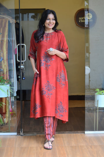 Meher-Modal Silk Relaxed Fit Kurti Rust