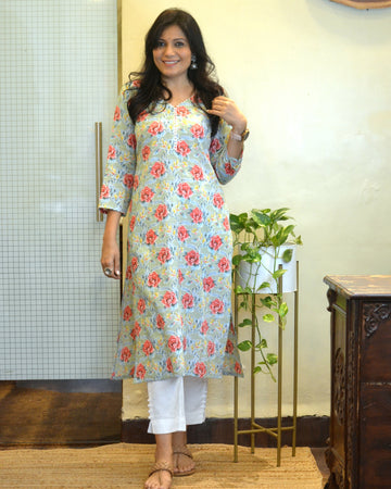 Cotton Printed Kantha Cotton Kurti - Floral