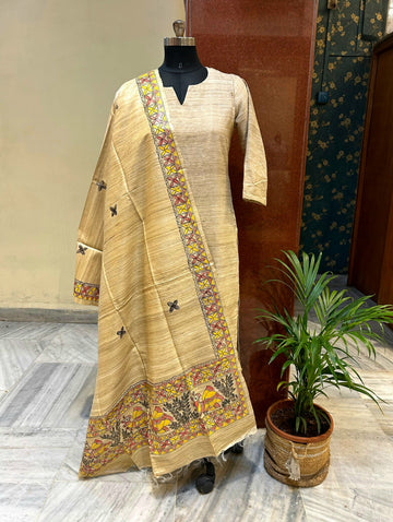 Handpainted Tussar Ghicha Silk Dupatta 7