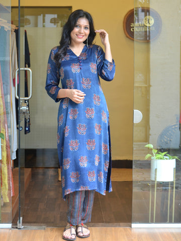 Meher-Modal Silk Lotus Kurti Indigo