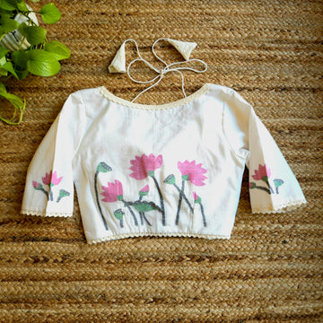Kamalkari-Woven Jamdani Blouse with Neck Tie