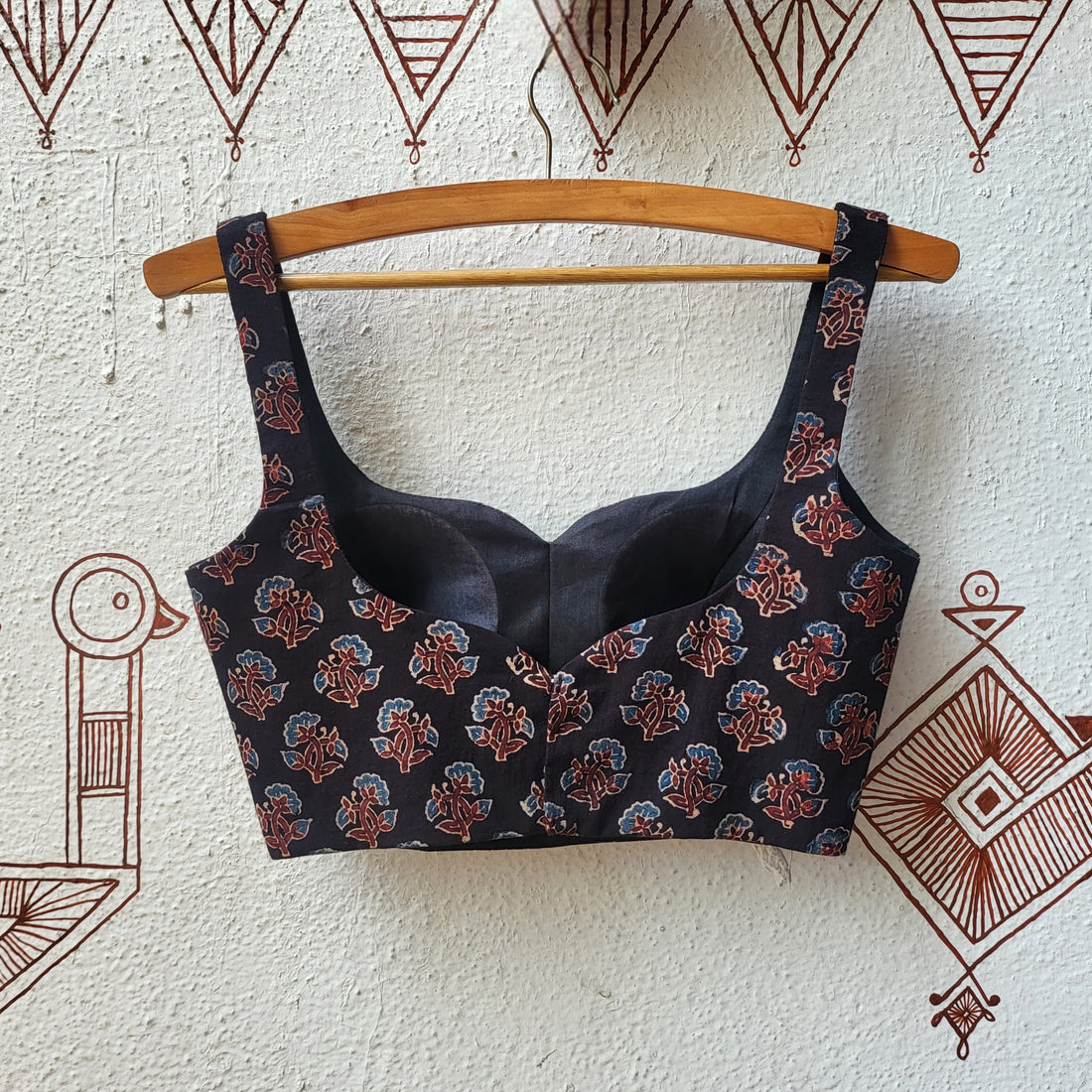 "Priya" Cotton Ajrakh Blouse Black