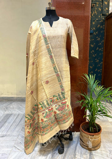 Handpainted Tussar Ghicha Silk Dupatta 9