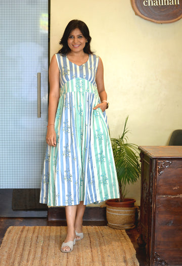 Cotton Stripped Summer Statement Dress- Dual Color