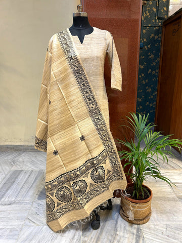 Handpainted Tussar Ghicha Silk Dupatta 6