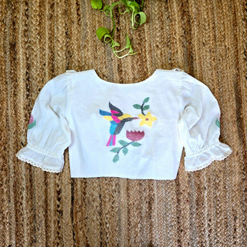 Kamalkari-Woven Jamdani Blouse With Puff Sleeves