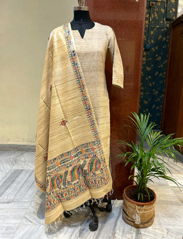 Handpainted Tussar Ghicha Silk Dupatta 11