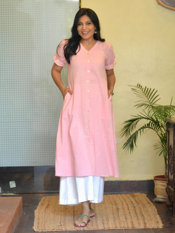 Ruhani-Cotton Solid Kurti Pink