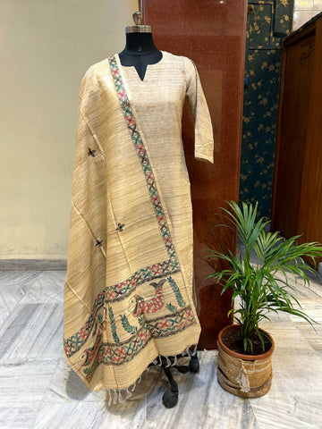 Handpainted Tussar Ghicha Silk Dupatta 8