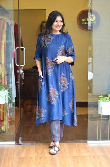 Meher-Modal Silk Relaxed Fit Kurti Indigo