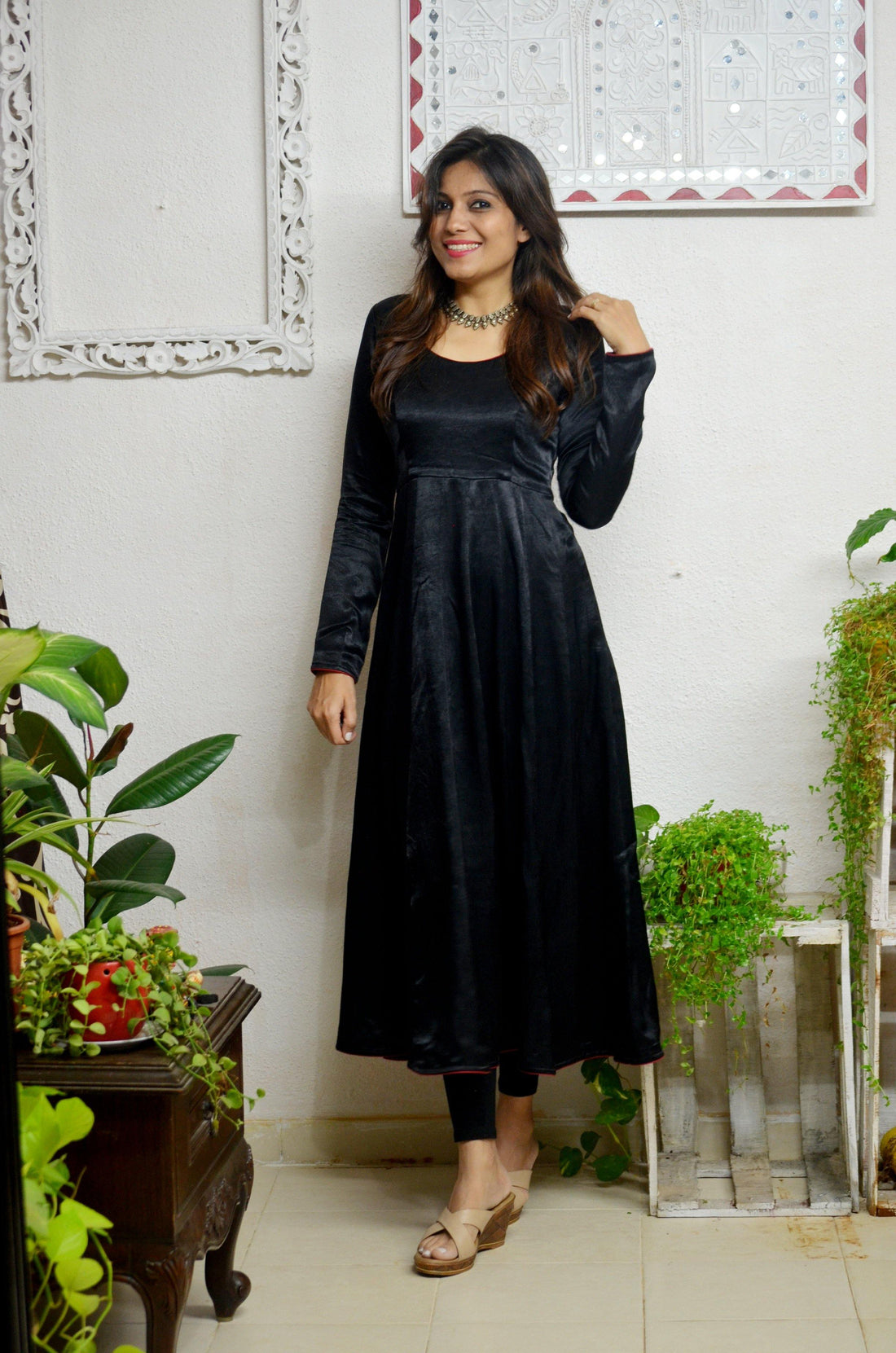 Classic Black Mashroo Silk Anarkali - Label Aarti Chauhan