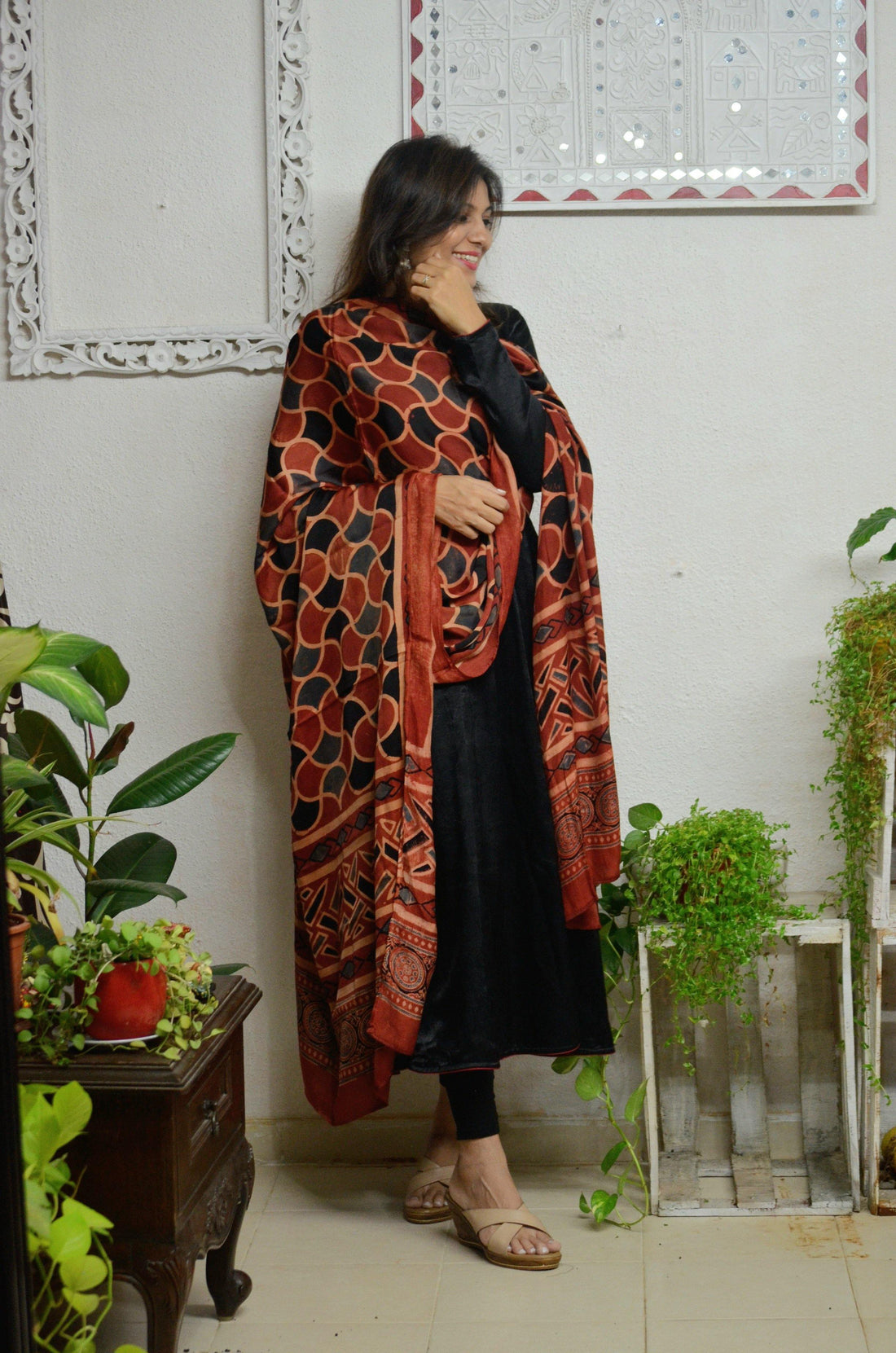Classic Black Mashroo Silk Anarkali - Label Aarti Chauhan