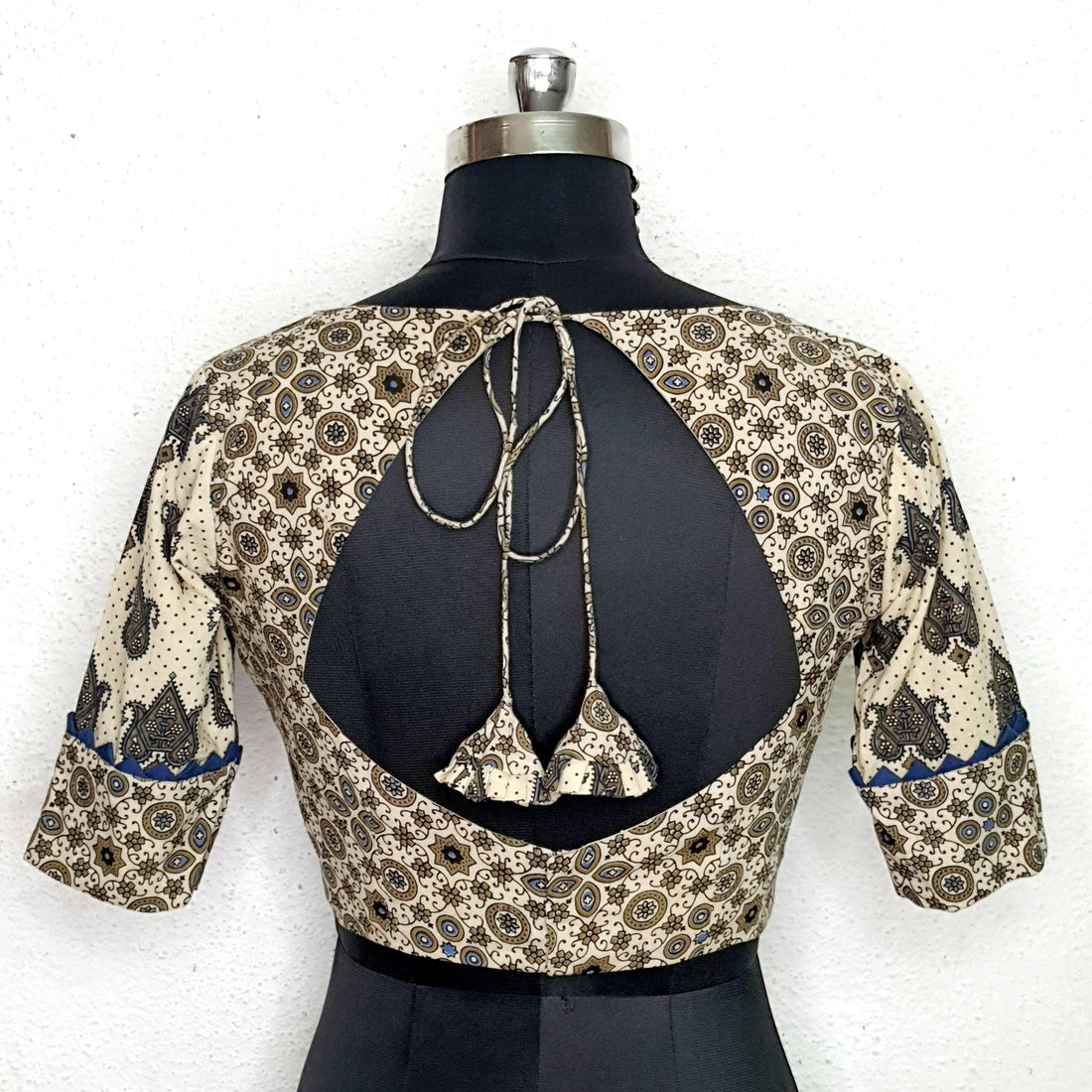 "Naina"- Ajrakh Handblocked Printed Blouse Beige - Label Aarti Chauhan