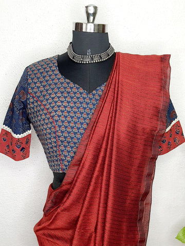 "Naina"- Ajrakh Handblocked Printed Blouse Indigo - Label Aarti Chauhan