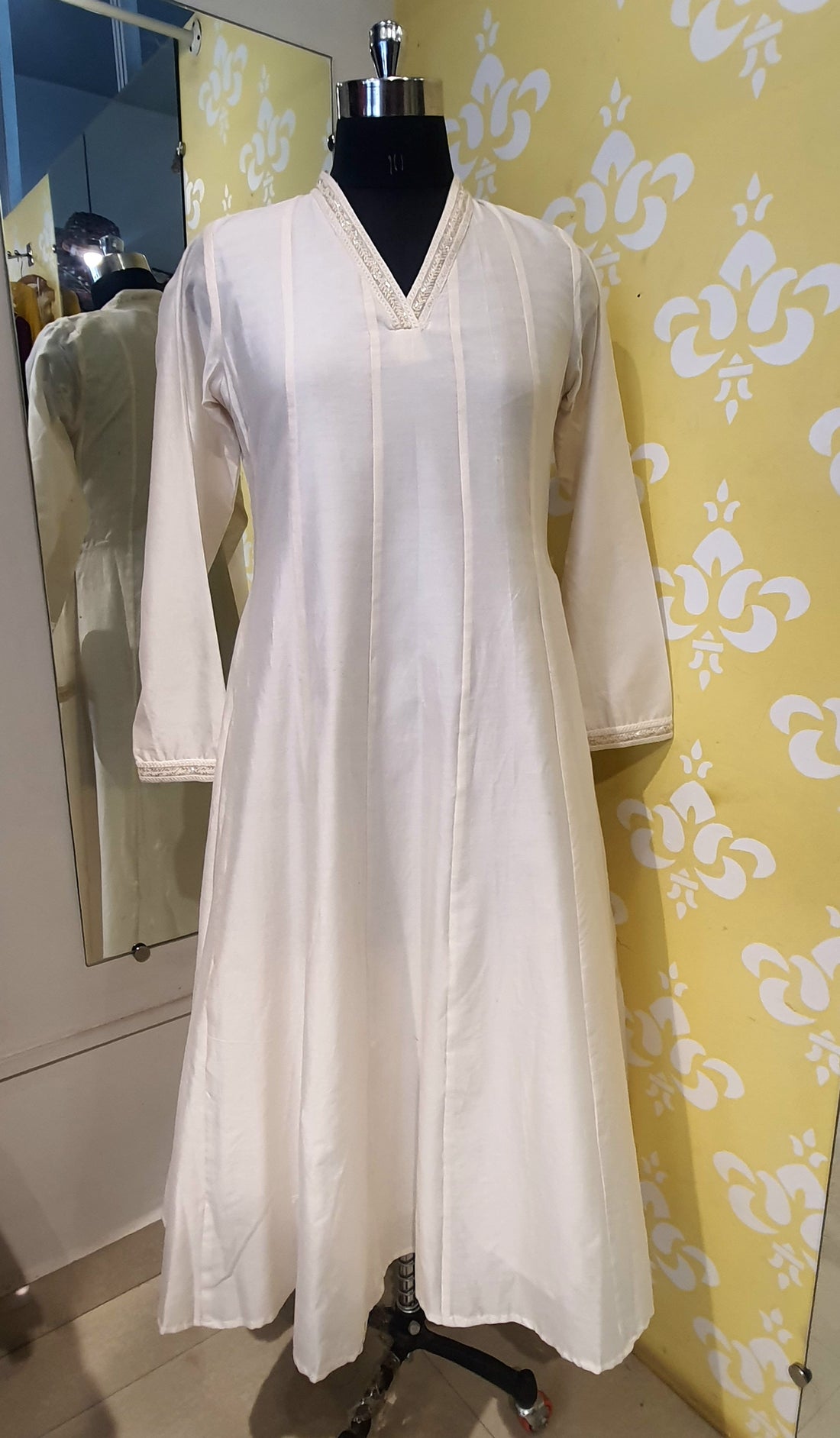 Woven Chanderi Anarkali- Off White