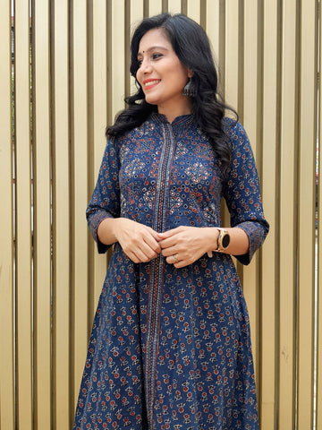 'Chhapai'-Embroidered Indigo Ajrakh Dress