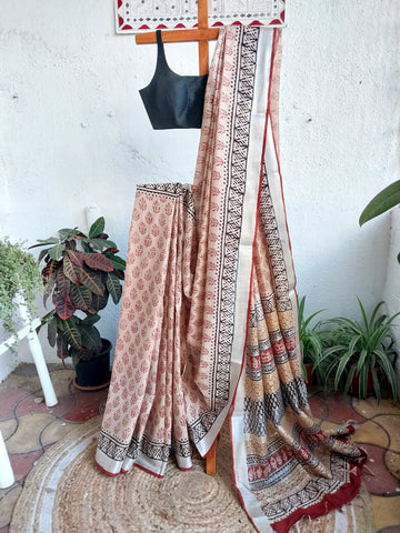 Cotton Linen Block Printed Saree24