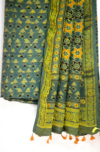 Mustard & Green Modal Silk Ajrakh Print Kurta Dupatta Set2 - Label Aarti Chauhan