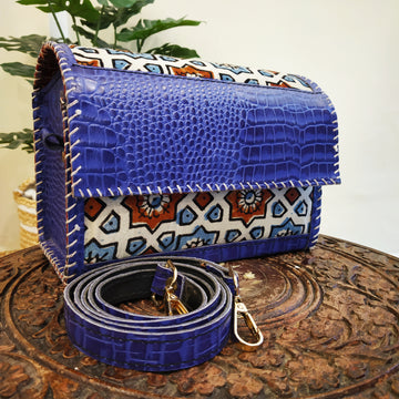 Kutch Leather Bag-Beige Ajrakh Print