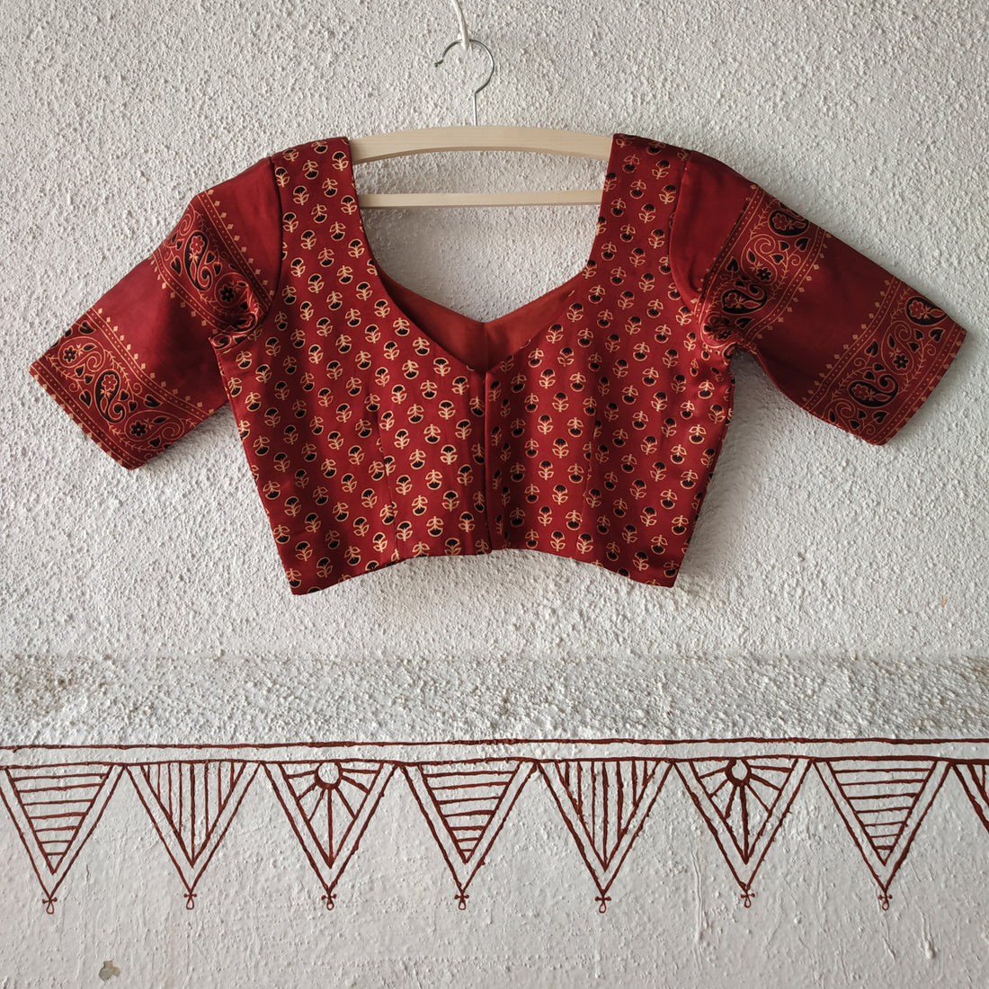 Silkana'-Mashroo Silk Ajrakh Blouse Maroon