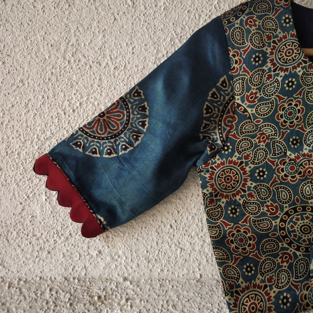 Silkana'-Mashroo Silk Ajrakh Blouse Indigo