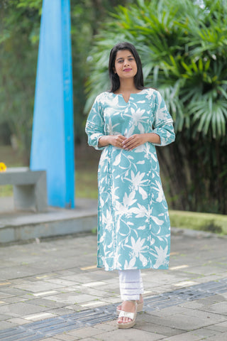 "Phool"- Pin Tucks Kurti Blue