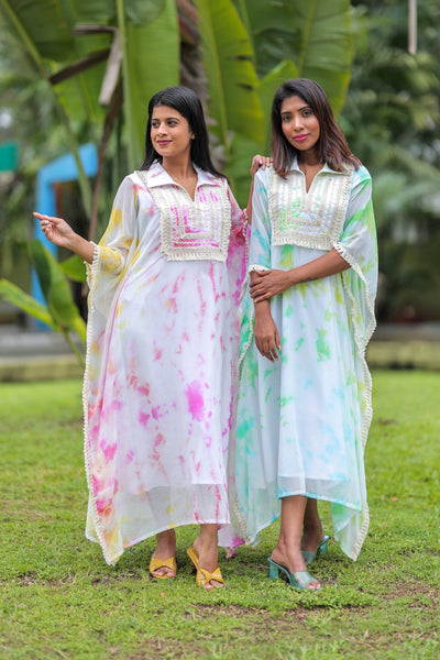 'Rang'- Tie and Dye Kaftan Green