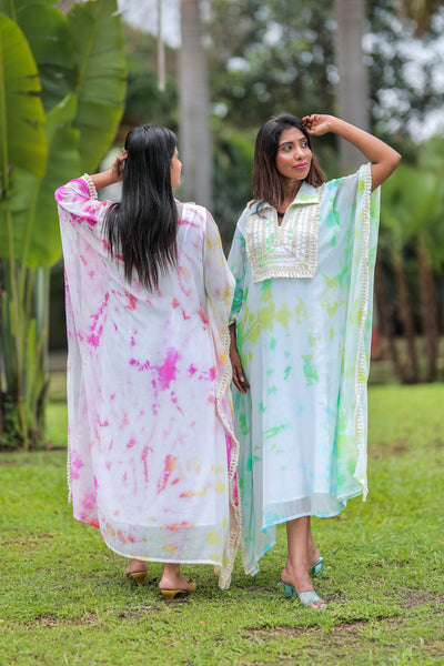 'Rang'- Tie and Dye Kaftan Green