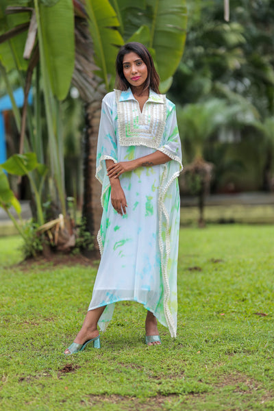 'Rang'- Tie and Dye Kaftan Green