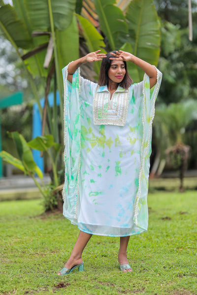 'Rang'- Tie and Dye Kaftan Green