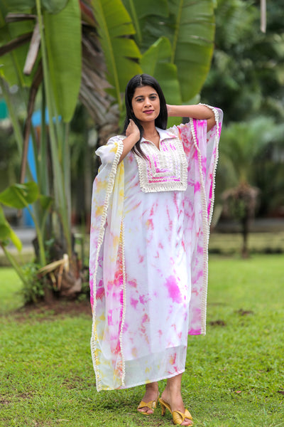 'Rang'- Tie and Dye Kaftan Pink