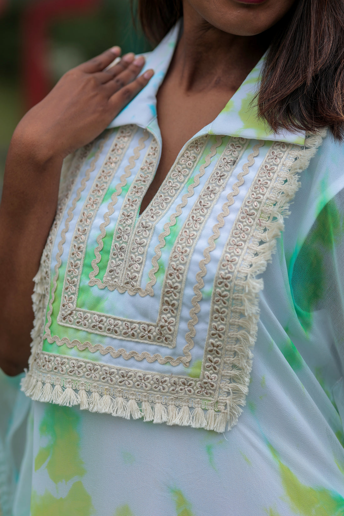 'Rang'- Tie and Dye Kaftan Green