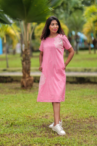 'Dastkari' Cotton Embroidered Dress Pink