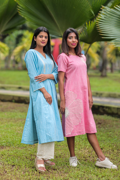 'Dastkari' Cotton Embroidered Dress Pink