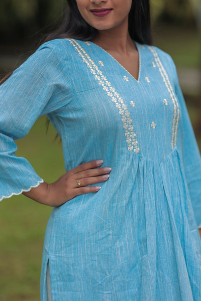 'Dastkari' Cotton Embroidered Kurti Denim Blue