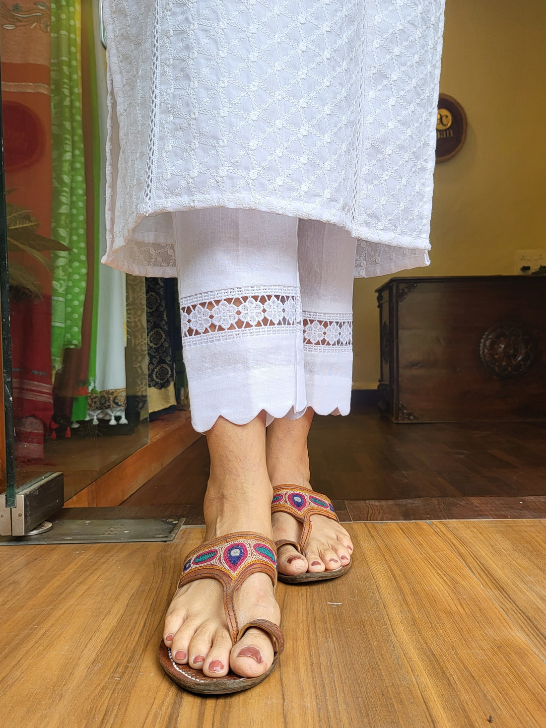 Cotton Scallopes Pant - White