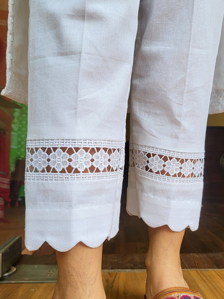 Cotton Scallopes Pant - White